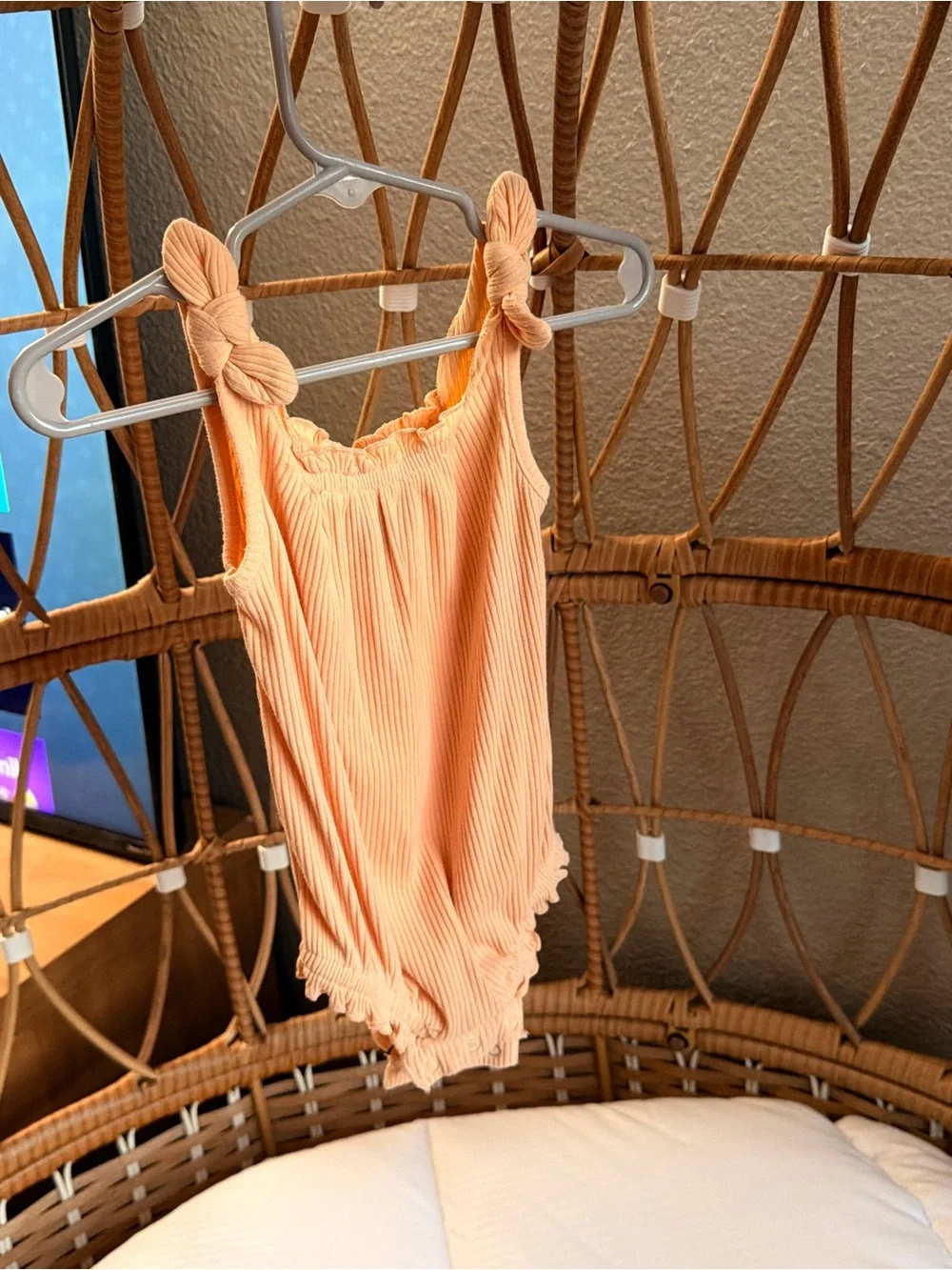 Old Navy Peach Ribbed One-Piece Swimsuit with Knotted Straps